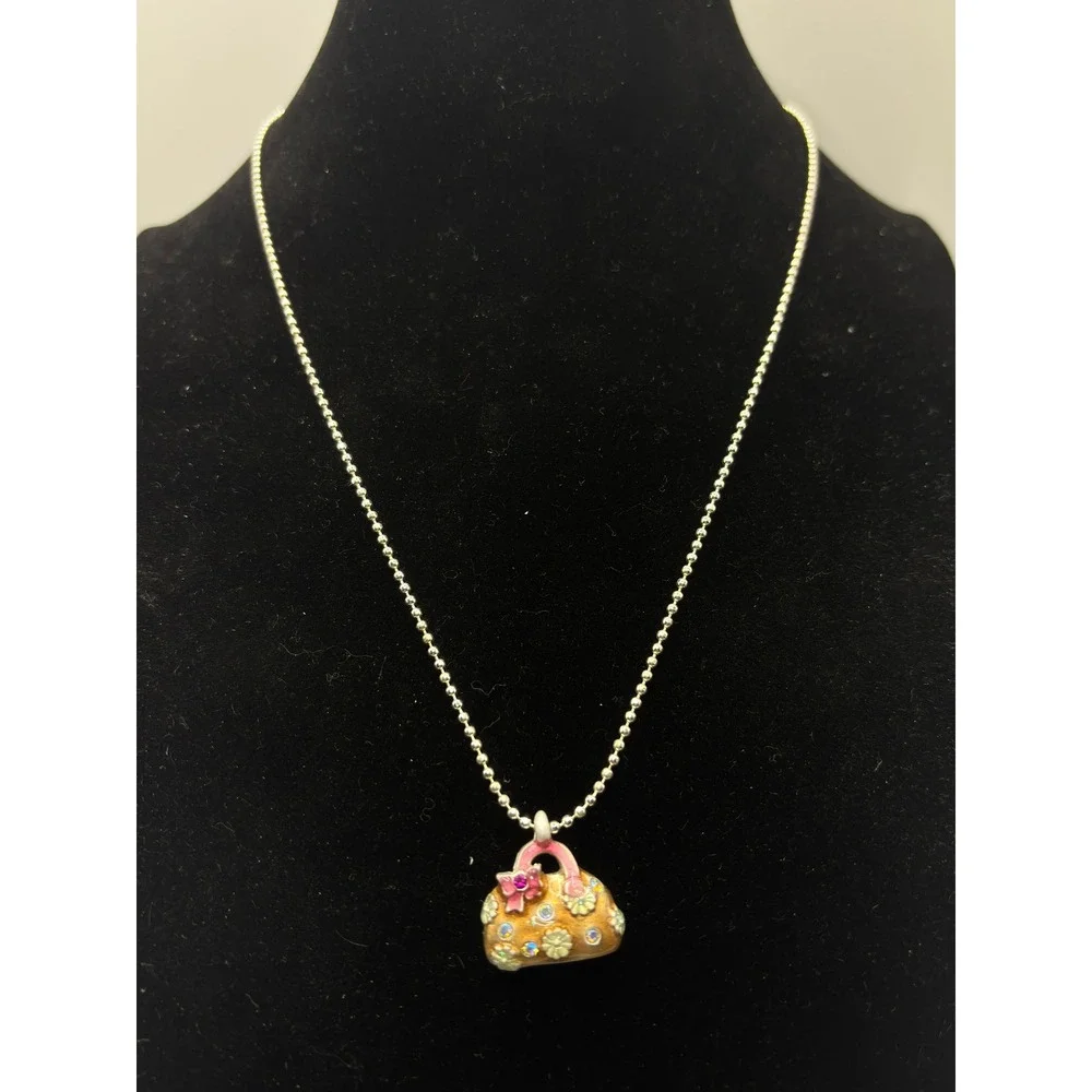 Charmed Necklace Girls 15 Inch Silver Handbag Purse Pendant Rhinestone Enamel